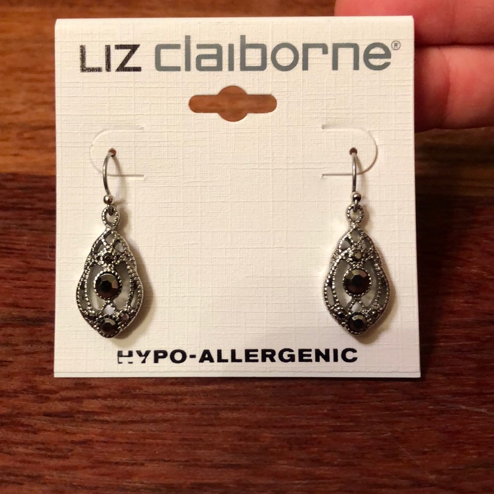 🌵 Liz Claiborne • Silver Earrings, Black Stone